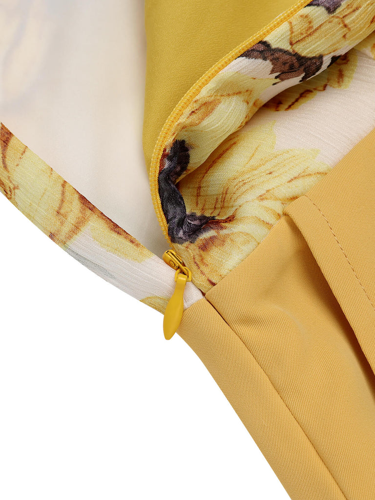 Combishort licou tournesol jaune patchwork années 1950