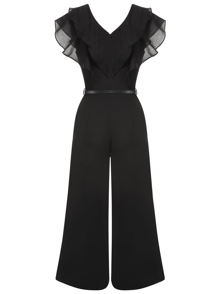 Combinaison ceinturée en patchwork de mousseline noire 1930