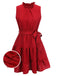 Robe sans manches à volants rouges des années 1950 avec ceinture