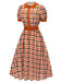 Robe à col claudine pied-de-poule orange des années 1940