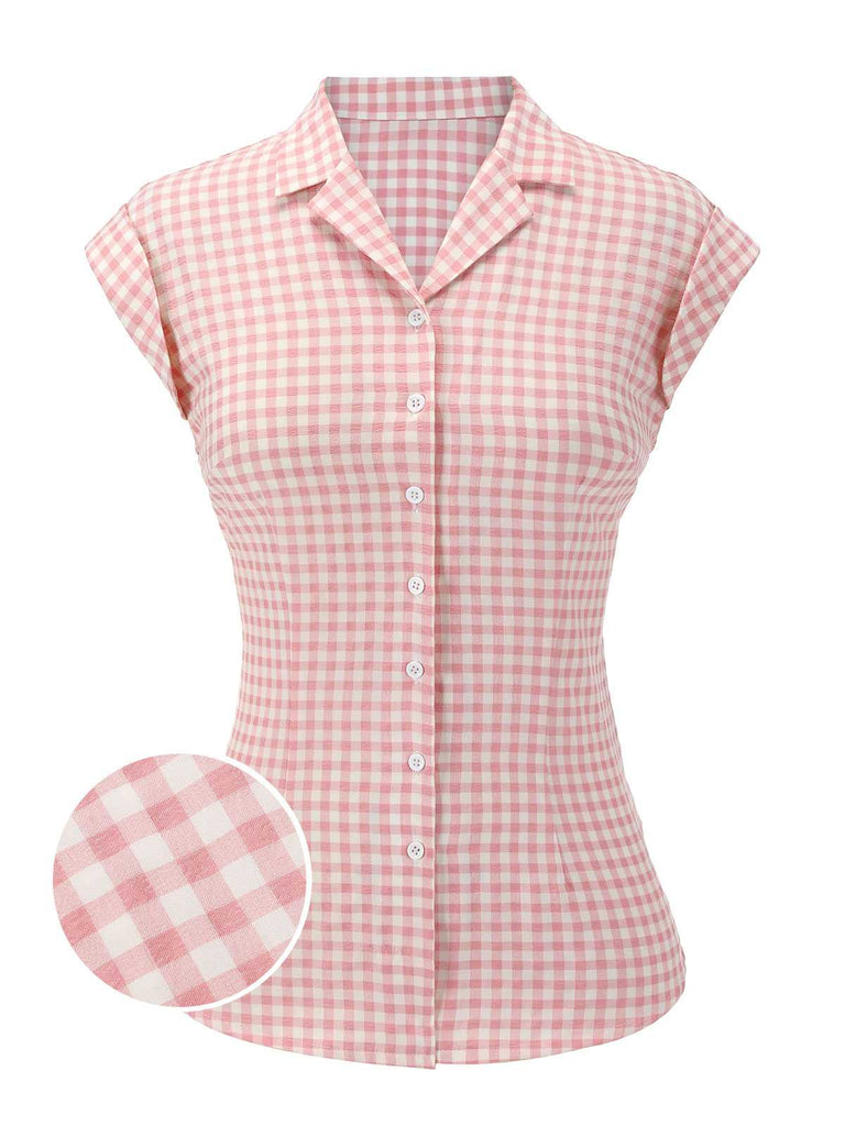 Chemise à carreaux Vichy années 1950 rose à revers