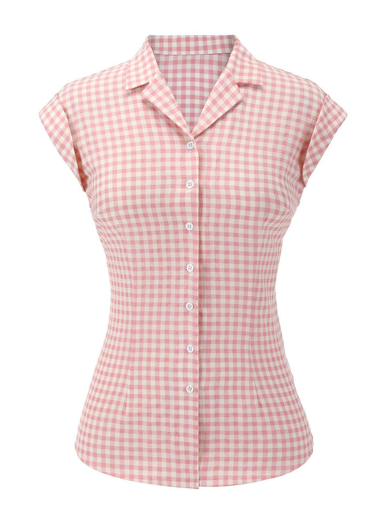 Chemise à carreaux Vichy années 1950 rose à revers