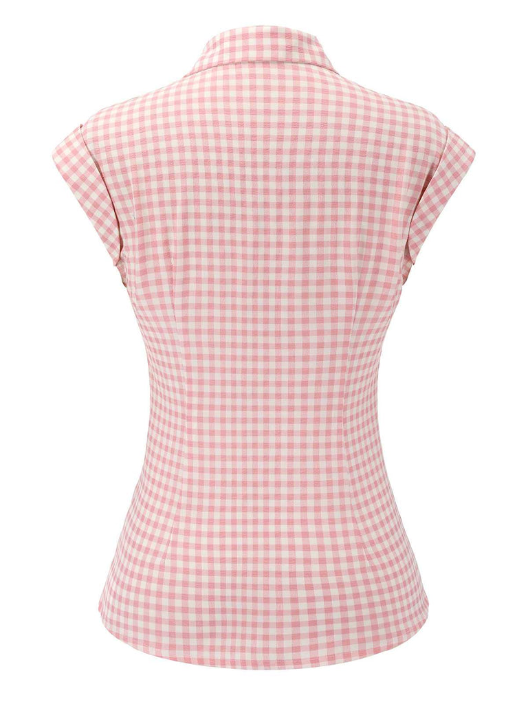 Chemise à carreaux Vichy années 1950 rose à revers