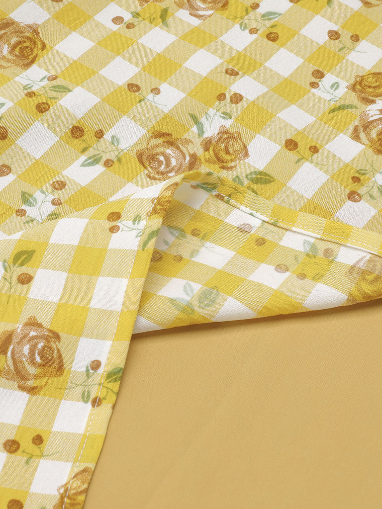 Robe patchwork rose à carreaux jaune des années 1950