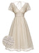Robe à col en V beige à pois des années 1950