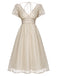 Robe à col en V beige à pois des années 1950
