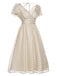 Robe à col en V beige à pois des années 1950