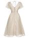 Robe à col en V beige à pois des années 1950