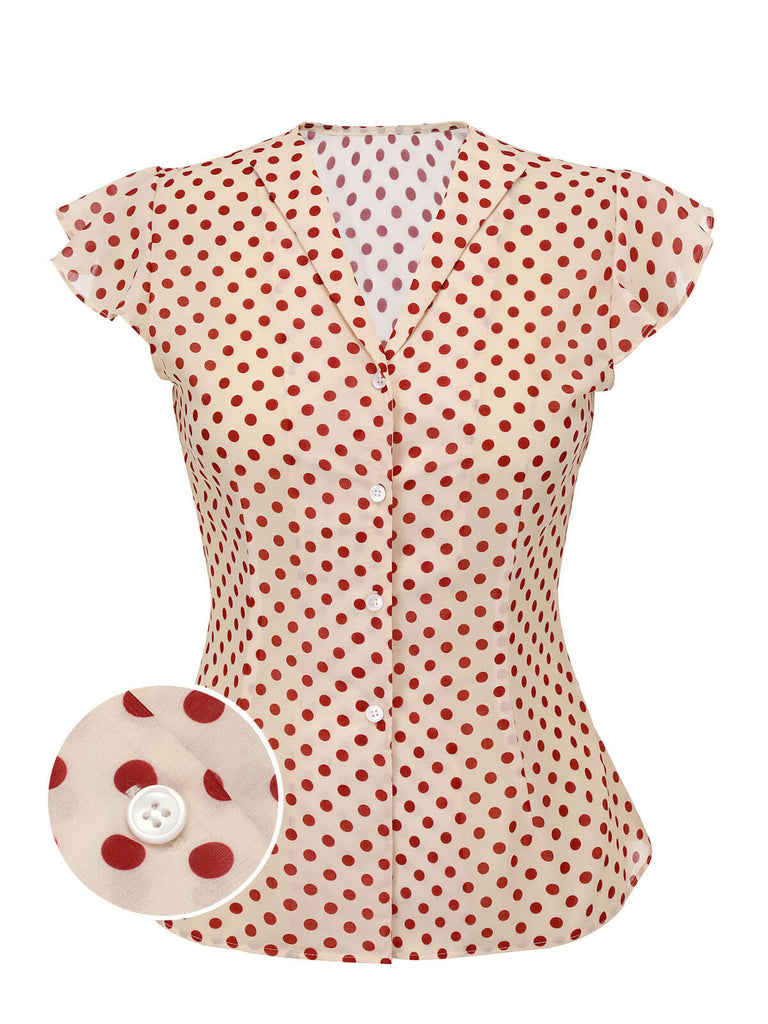 Chemisier rouge manches volant es pois des ann es 1950