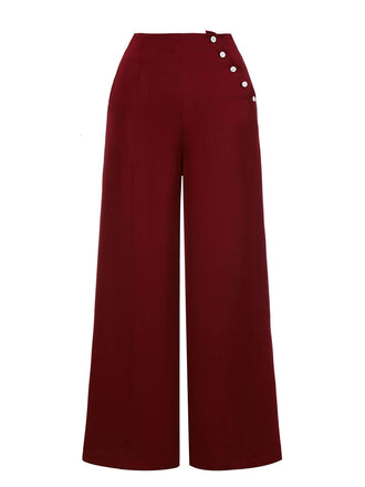 Pantalon large rouge années 1950 boutonné bordeaux