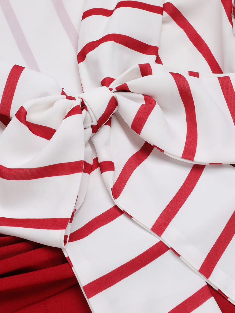 Robe crayon patchwork à rayures rouges années 1950