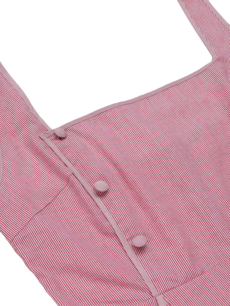 Robe crayon rose à rayures licous années 60 et ceinture