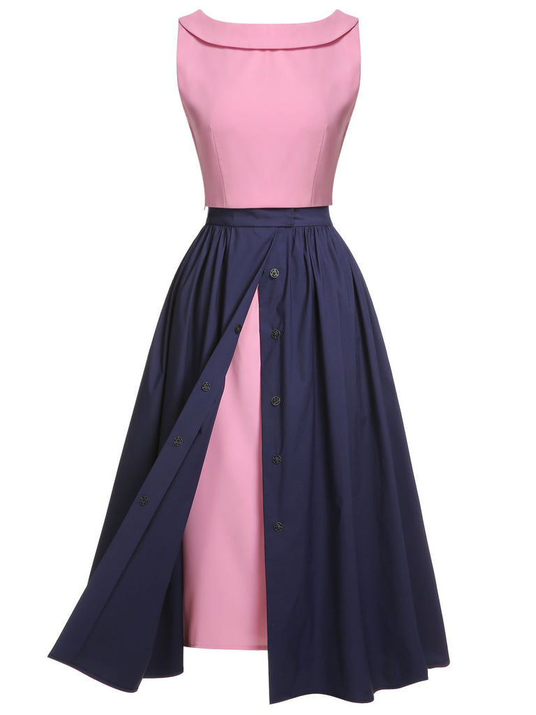 3PCS Haut n ud rose et robe bretelles et jupe pliss e des