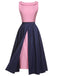 3PCS Haut à nœud rose et robe à bretelles et jupe plissée des années 1960