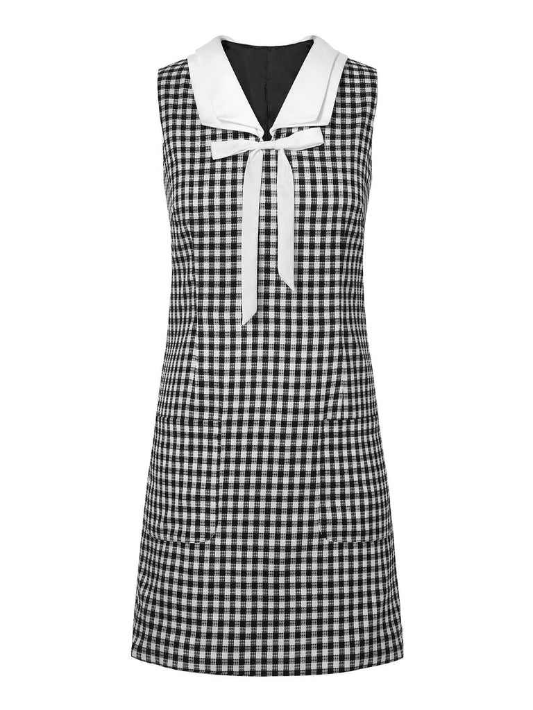 Robe droite à carreaux vichy noir et blanc des années 1960