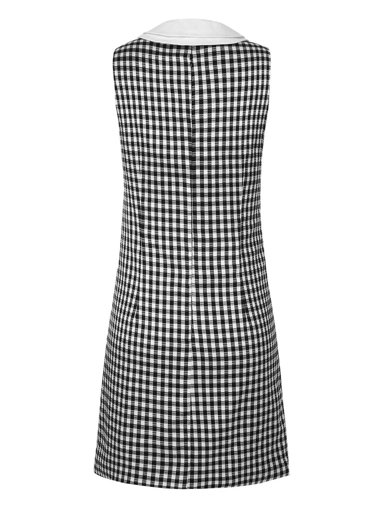 Robe droite à carreaux vichy noir et blanc des années 1960