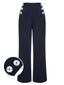 Pantalon droit bleu foncé à boutons unis des années 1950