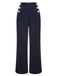 Pantalon droit bleu foncé à boutons unis des années 1950