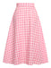 Jupe boutonnée à carreaux rose des années 1950 avec ceinture