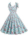 Robe trapèze florale à lacets et col en V des années 1950