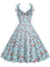 Robe trapèze florale à lacets et col en V des années 1950