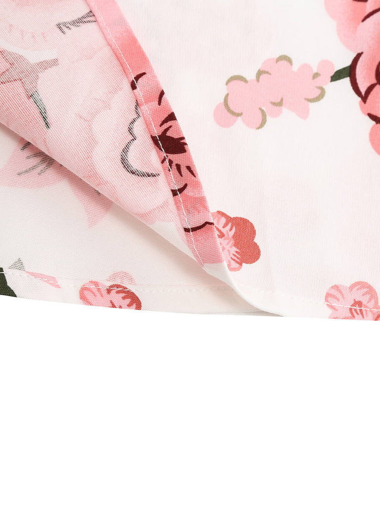 Robe trapèze florale à lacets et col en V des années 1950