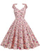 Robe trapèze florale à lacets et col en V des années 1950