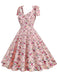 Robe trapèze florale à lacets et col en V des années 1950