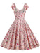 Robe trapèze florale à lacets et col en V des années 1950