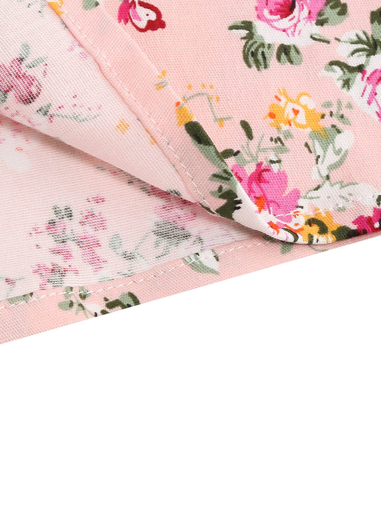 Robe trapèze florale à lacets et col en V des années 1950