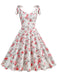 Robe trapèze florale à lacets et col en V des années 1950