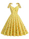 Robe trapèze florale à lacets et col en V des années 1950
