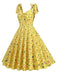 Robe trapèze florale à lacets et col en V des années 1950