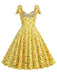 Robe trapèze florale à lacets et col en V des années 1950