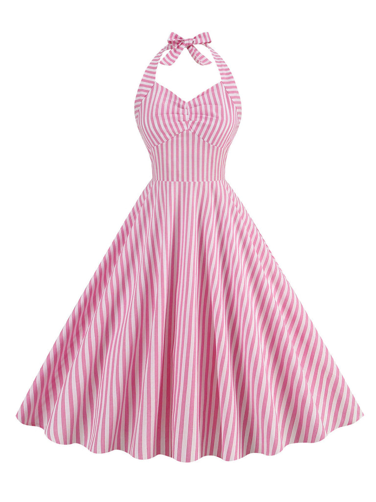 Robe rose rayée dos nu style années 50
