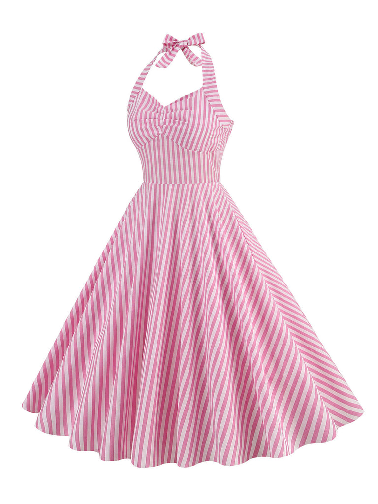 Robe rose rayée dos nu style années 50