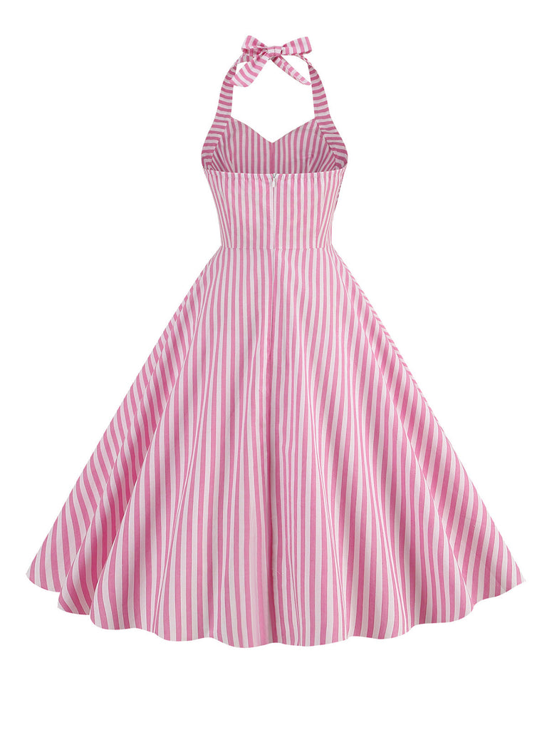 Robe rose rayée dos nu style années 50
