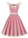 Robe trapèze rose années 50 avec col en cœur et nœud