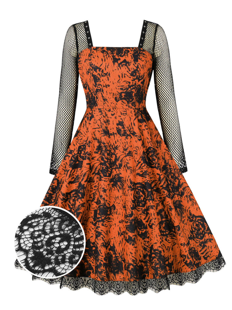 Robe à manches longues en patchwork d'Halloween des années 1950