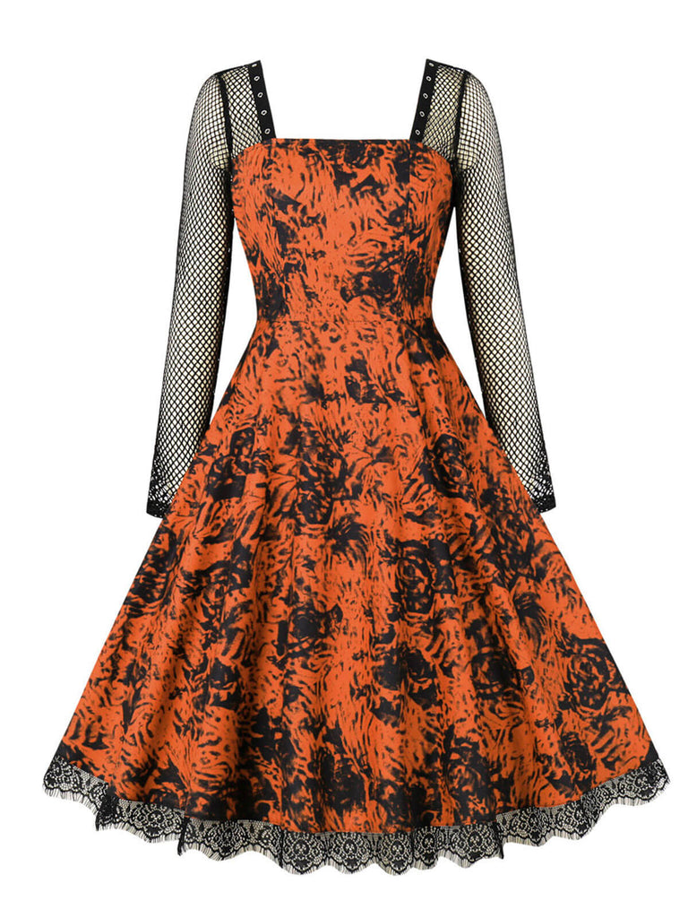 Robe à manches longues en patchwork d'Halloween des années 1950