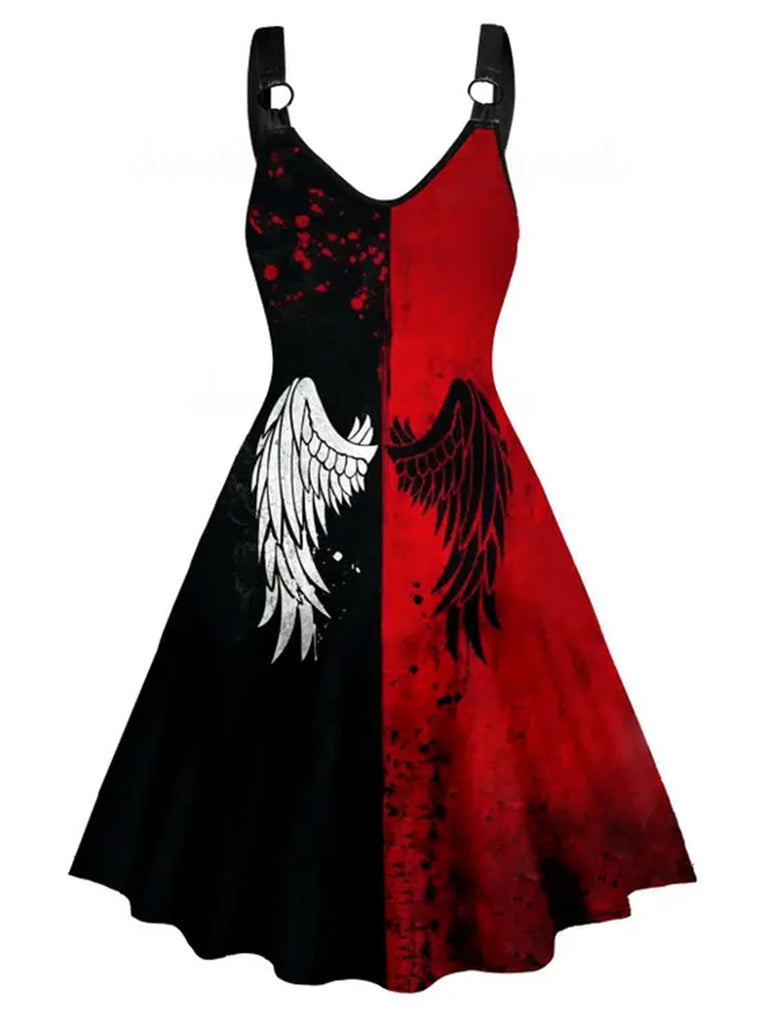 Robe à bretelles noires et rouges Ailes de sang des années 1950