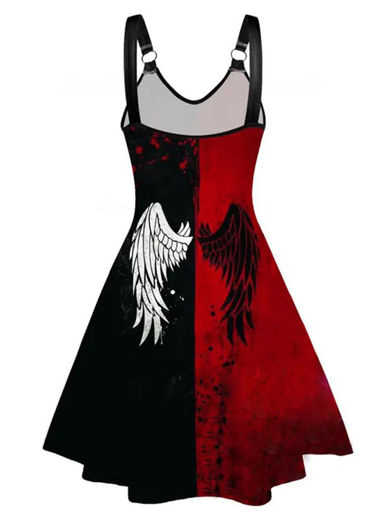 Robe à bretelles noires et rouges Ailes de sang des années 1950