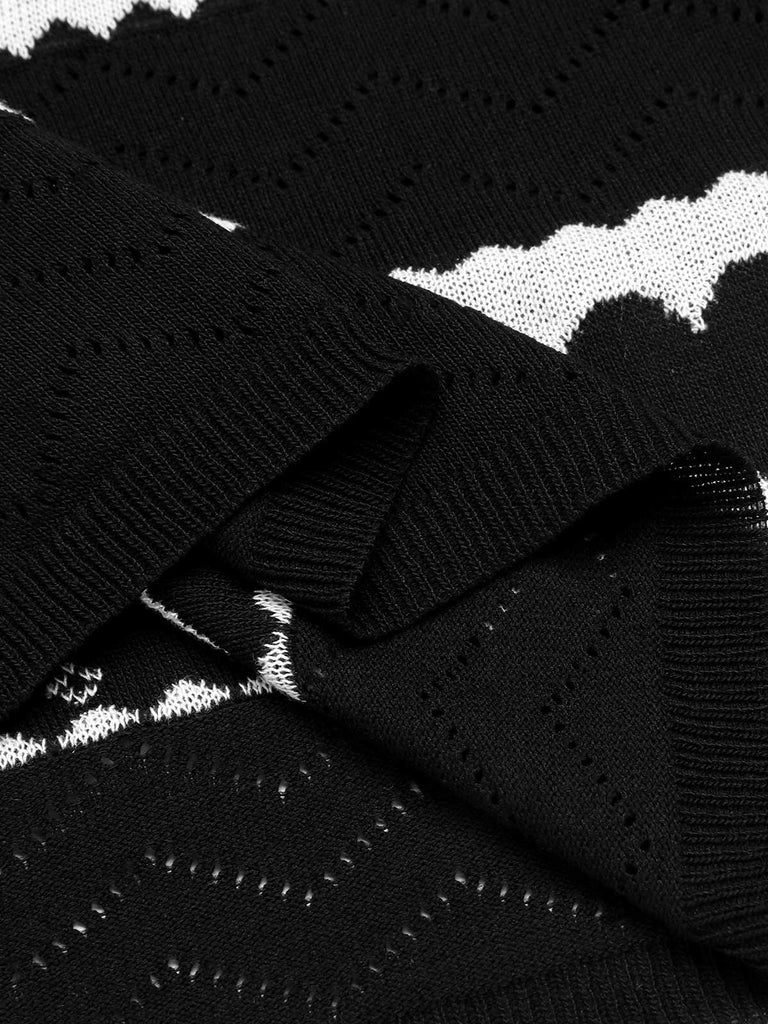 Robe tricotée noire à cœur contrastant des années 1960