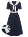 Robe col marin bleu foncé et blanc des années 1940