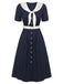 Robe col marin bleu foncé et blanc des années 1940