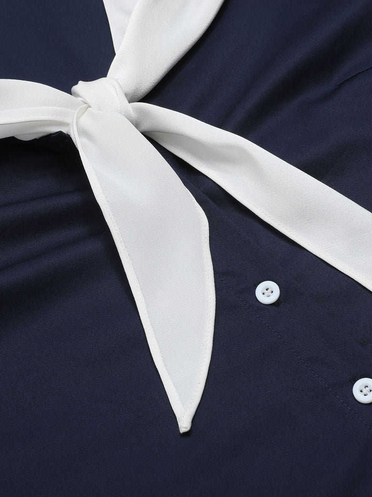 [Prévente] Robe col marin bleu foncé et blanc des années 1940