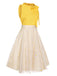 Robe patchwork jaune avec noeud papillon marguerite des années 1950