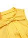 Robe patchwork jaune avec noeud papillon marguerite des années 1950
