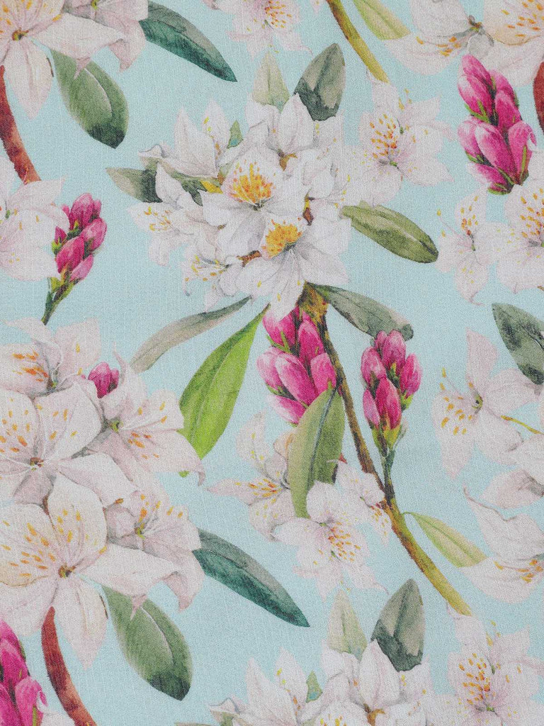 Robe bleue à fleurs et col carré des années 1950