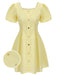 Mini-robe jaune à boutons et col carré des années 1950